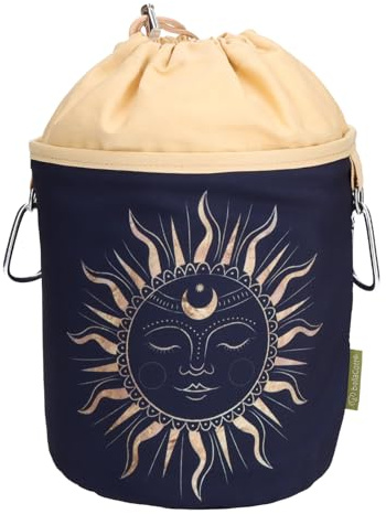 bellaCott Sac à Pinces à Linge Portable à Suspendre en Coton avec 2 mousquetons Robustes, Fermeture à Cordon et Attache métallique pour Ranger Les Pinces à Linge, Ø 17 cm x 28 cm, Motif : Soleil