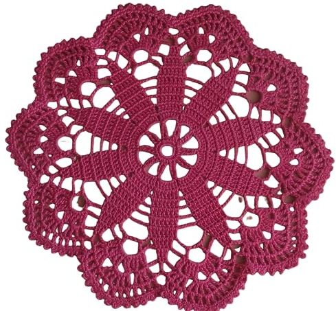 Dunkelrosa kleine runde Häkeldeckchen, Baumwollspitze, Vintage-Tassenuntersetzer, rustikale rosa Tischdekoration