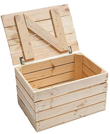 Obstkisten Online Holztruhe mit Deckel Truhe Couchtisch im Landhausstil, Stauraum für Decken, Kissen im Schlafzimmer (48x36x28cm natur)