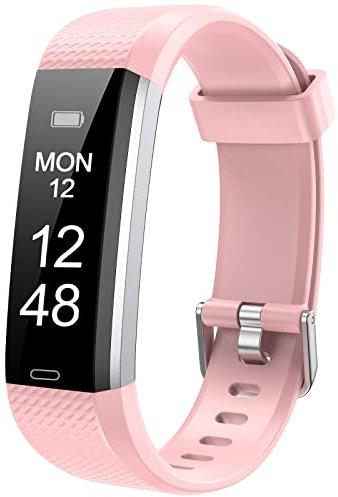 Runlio Fitness Tracker with Sleep Monitor, Activity Tracker with Step and Calories Counter, IP67 Waterproof Fitness Watch with Pedometer Stopwatch for Women Men, Pink