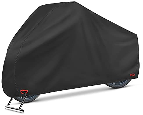 Anglink Waterproof Motorcycle Cover, 210D Oxford Heavy Duty Motorbike Cover for Outdoor Storage, Rain Sun Dust UV Protection with Lock Holes, Universal Fit up to 96.5 for Harley Honda Yamaha,Black