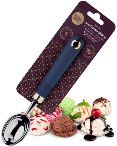Cuchara de helado grande y fuerte, cuchara de cabeza resistente y mango cómodo de agarre suave. Cuchara de postre perfecta para helado, masa de galletas y otras golosinas congeladas. 5 años de