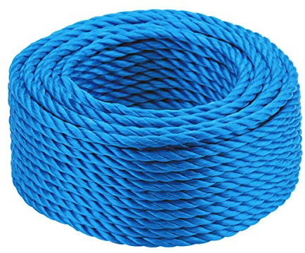 Blue Polypropylene Rope 30m Long 8mm Rope Maximum Breaking Load 885kg - Hard-Wearing 3-Strand Split Film Polypropylene Cord - Strong Rope for Tarpaulin Strapping Items Cargo Boating Washing Line