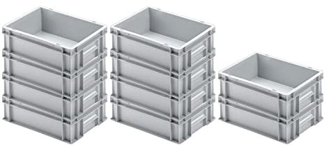 SparSet 10x Eurobehälter mit geschlossenem Griff | HxBxT 12x30x40cm | 11 Liter | Grau | Eurobox, Transportbox, Transportbehälter, Stapelbehälter