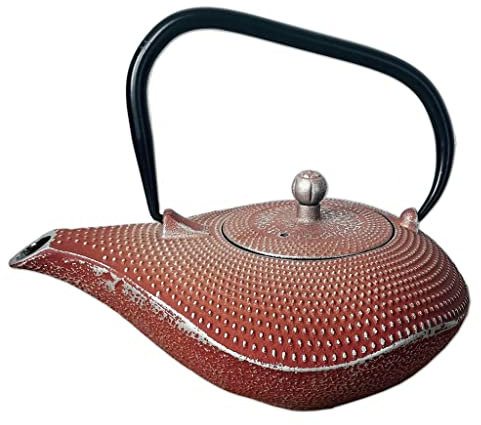 Globe Fire Teekanne mit Teesieb aus Gusseisen - Innenseite emailliert - Farbe: silber-braun, 1,0 Liter