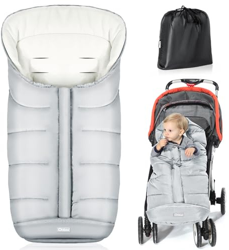 Orzbow fotmuff för barnvagn universell, lättåtkomlig dragkedja | Reflekterande remsa, varm fleece, stort rum, 97 x 44 cm, maskintvättbar, vattenavvisande, bärväska i, ljusgrå