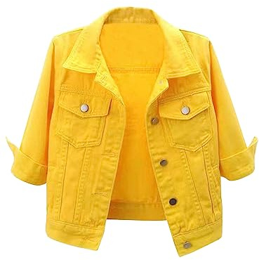 dPois Giacche di Jeans da Donna con Tasche a Maniche 3/4 Giacca in Denim Giallo M