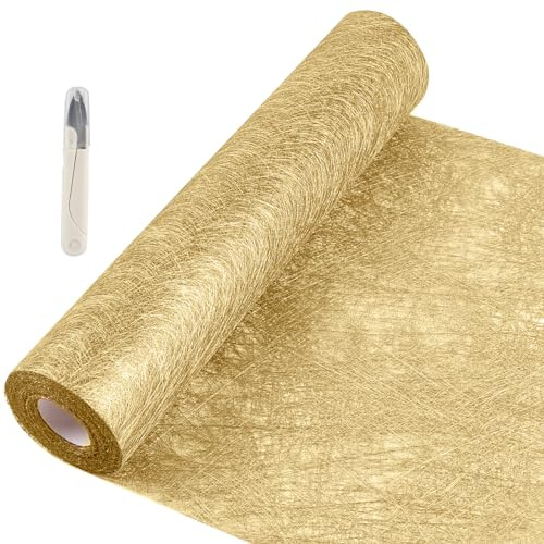 SWAWIS Chemin de Table Or Anniversaire 30cmx20M Non-tissé Réutilisable Doré pour Mariages, Communions, Baptêmes et Célébrations