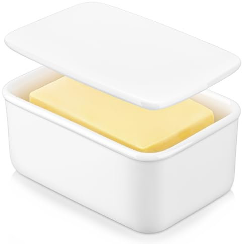 LOVECASA Butter Dishes, Porcelain Butter Dish with Lid, Keep Your Butter Fresh and Ready for Spread, for All Your Cooking Needs, 580ML / 20OZ, White