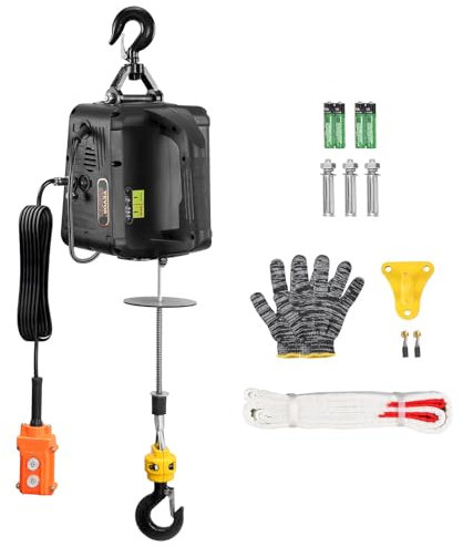 VEVOR Paranco Elettrico Portatile Carico max. circa 498,95 kg, Verricello Elettrico di Sollevamento 1500W Altezza max. di Sollevamento 7m Velocità 4m/min per Garage Officina Controllo Funzione 2-in-1