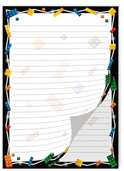 Buntes Briefpapier Schreibblock Schulheft Heft liniert für Mädchen Kinder Schule Teens Erwachsene Unisex Bausteine Bauklötze bunt schwarz (1 Block A5 mit 25 Blättern)