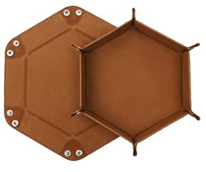 Würfelteller, Würfeltablett Klappbar Hexagon PU Leder Samt Halter für Würfel Spiele - Faltbares Sechseck-Würfelspiel-Tablett (Braun)