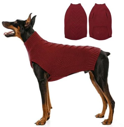 Katzinst Hundepulli Grosse Hunde, Hundepullover Weihnachten, Strickmantel mit Rollkragen Sweatshirt Warm Frühling Herbst Winter Hunde-Outfit, Rot, 2XL