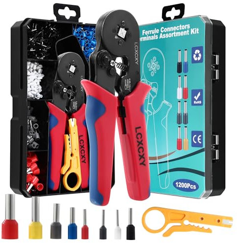 Crimpadora Terminales Electricos, Crimpadora 25-10mm², crimpadora Terminales, Juego de terminales Eléctricos 1200 Piezas Conectores Cable, Juego de Alicates de Crimpar Aislados, Punteras electricas