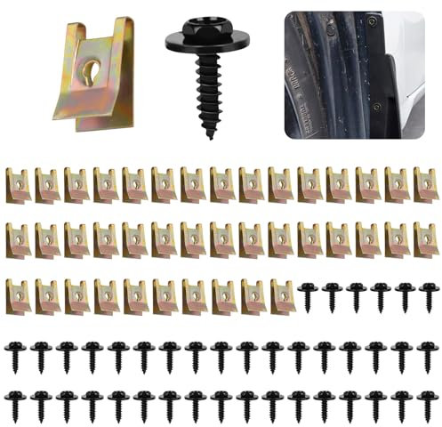 80 Pcs Screw and Nut Clip Kit - 40 Car Body Fender Screws and 40 Bumper Guard Plate Fixing Bolts - U Type Clip for Wheel Arch Cover Undertray Fender