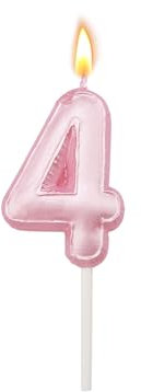 Scentoria Geburtstagskerzen Rosa, 4. Mädchen, Zahl 4 Perlglanz, für Kinder, Erwachsene, Jubiläum, Geburtstagsfeier