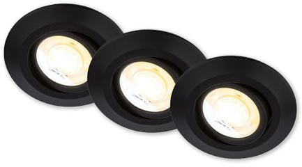 BRILONER - Set di 3 faretti da incasso a LED 230V Alloggiamento 50% riciclato, inclinabile, Ra90, cambio temperatura colore, spot LED, piatto, foro 68mm, 90x24mm (DxH), Nero