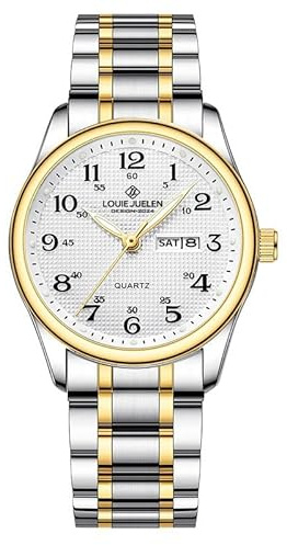 FANMIS Ultra Thin Easy-to-Read Analog Watch for Seniors with Stainless Steel Expansion Band Large Numerals Waterproof Luminous Elastic Band Watch (Gold Gold Women)
