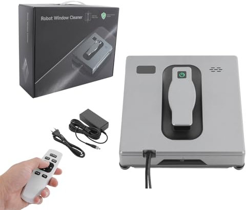 XUEMANSHOP Robot limpiacristales eléctrico con mando a distancia y depósito de 50 ml, control remoto/APP, 3 modos de limpieza, pulverización automática de agua (gris plateado)