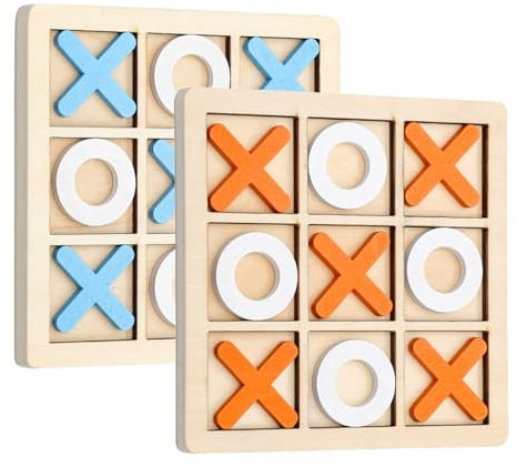 WUFGWBD 2 Pieces Tic-Tac-Toe Game Toys, Circle And Cross Game Toys, Wooden Game Toys For Kids, Interactive Family Game Toys, Educational Tic-Tac-Toe Game Board
