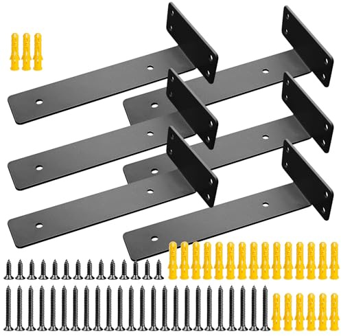 ZHIYUQL® 6 supporti per scaffali sospesi, invisibili, per carichi pesanti, montaggio a parete, in metallo, 75 kg, portata (nero)