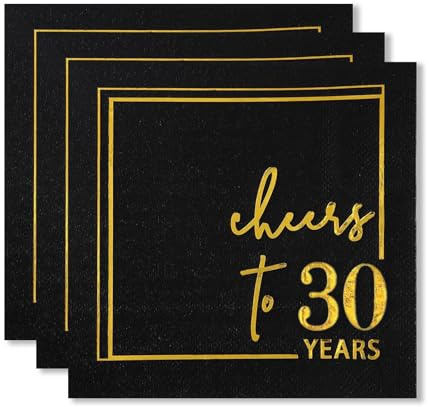 ParPix 20 Stück 30 Geburtstag Deko Servietten, 25x25cm Schwarz Gold Deko 30. Geburtstag Servietten, 30er Geburtstags Dekoration Papierservietten, 30th Happy Birthday Serviettens für Mann Frau