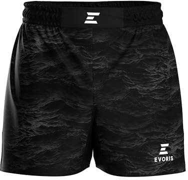 EVORIS MMA Shorts – All Purpose Training Shorts for Grappling, Jiu Jitsu, BJJ, Running, Swimming, for Men or Women, Night Wave Design, Size XL, Black