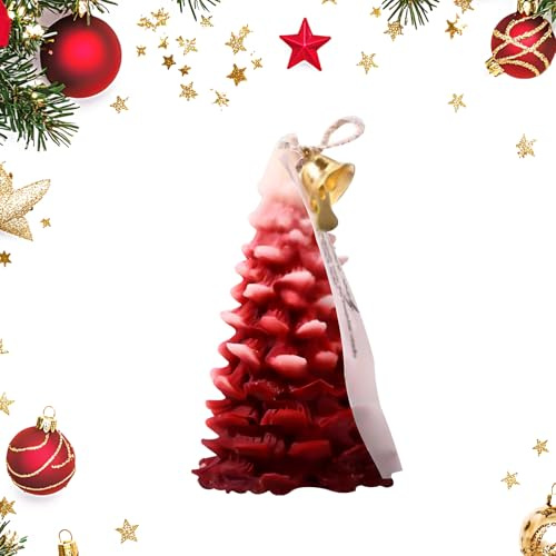 Mini Christmas Tree Shaped Candle - Handmade Soy Wax Festive Scented Tealight, Eco Friendly Holiday Decoration Gift (45x80mm) (Small red)
