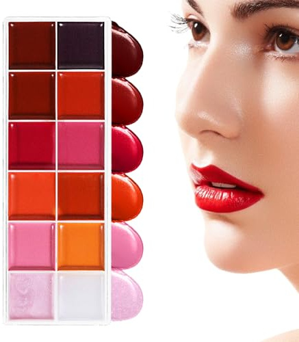 Liakyunf Set Trucco,Ombretto Palette Trucco - 12 Vivaci Impermeabile Idratante Luccichio Labbra Kit per Ragazze Adolescenti Viaggio