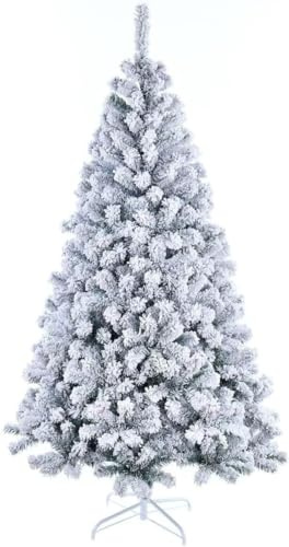 VIROSA Xmas Snow Flocked Artificial Christmas Tree with Foldable Stand, Premium Spruce with Realistic Branches, Metal Stand, Indoor Holiday Decoration, 600 Tips, 6FT (183 CM)
