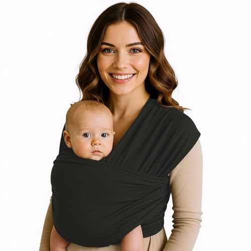 Babysele lämplig för nyfödda från 0 till 36 månader. Bekväm, fysiologisk och ergonomisk, flexibel och hållbar, lätt att knyta. Svart, lätt, handsfree. Storlek: 5,3 m x 0,58 m