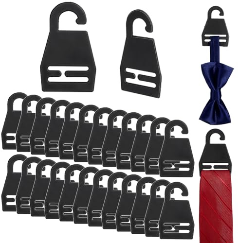 AHANDMAKER 50Pcs Black Tie Hanger Plastic Neck Tie Holders Organizer for Retail Display Closet Storage Space Saving Plastic Neck Tie Hook Hangers for Men Women Ties Belts Scarves 74x46x1mm