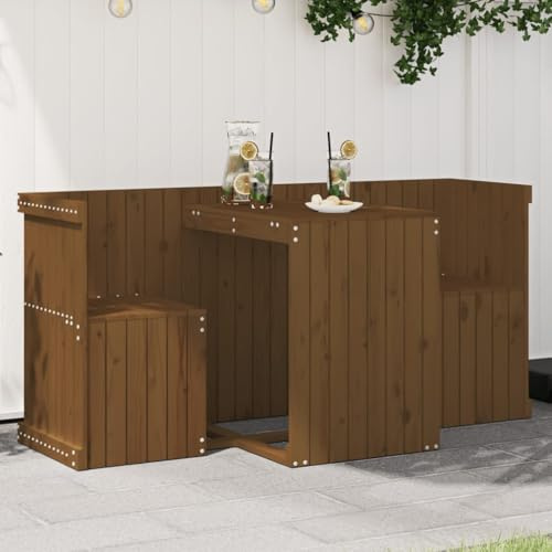FWIKDUN Balkonmöbel-Set aus Massivholz Kiefer Balkonset aus massivem Kiefernholz Bistro-Set für Terrasse und Balkon Stabiles Balkonmöbel-Set Honigbraun 2-Sitzer mit Tisch und Stühlen