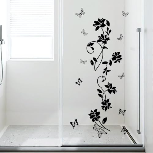 BLMHTWO Black Bathroom Wall Stickers Black Vector Flourish Wall Stickers Bathroom Shower Door Decor Art Decals for Glass Peel and Stick