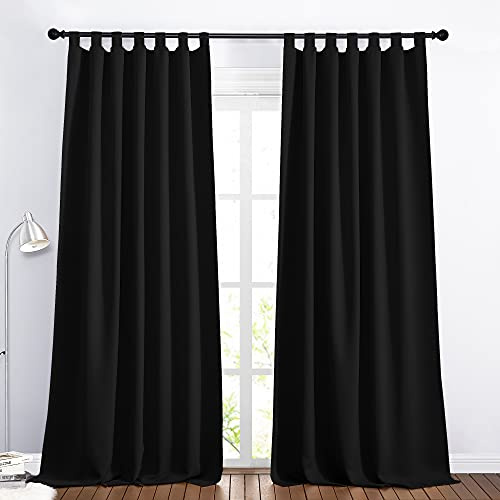 PONY DANCE Vorhänge Blickdicht Schlaufengardinen H245 x B140 cm | Schwarz, Verdunklungsvorhänge, Schlaufenschal 2er Set, Thermovorhang Hitzeschutz, für Wohnzimmer, Sichtschutz, UV-Schutz