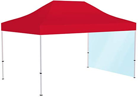 Vispronet® Profi Faltpavillon Basic 3x4,5 m, (Zeltwand 300 cm), Dach Rot ✓ mit 1 Vollwand Transparent ✓ versch. Größen & Farben ✓ Scherengittersystem ✓ inkl. Dach, Volant