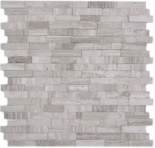 selbstklebende Mosaikfliese Marmor Naturstein grau weiss cream white wood MOS200-0120