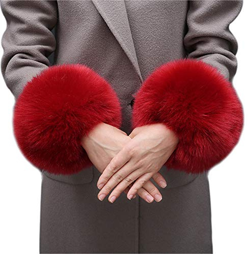 Asudaro Frauen Mädchen Herbst Winter Fell Pelz Armstulpen Stulpen Manschetten Fellstulpen Handschuhe Armband Pulswärmer Kunstfell Handschuhe Ärmel Manschette Bekleidungszubehör