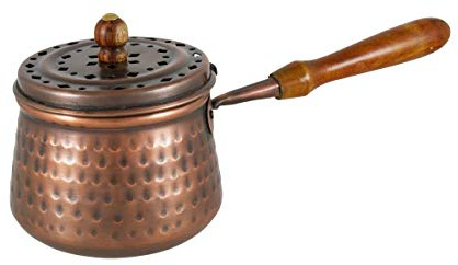 NKlaus Räucherkohle zum Räuchern Kupfer, Ø7cm Räucherpfanne, 1 Stück | Gewicht: 120g; 18cm; räucherpfanne mit holzgriff
