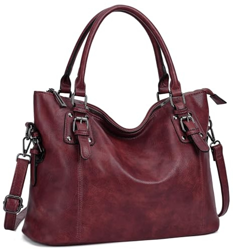 MayBlosom Damen Handtasche, Hobo Tasche Shopper PU leder Umhängetasche Schultertasche Geldbörse für Frauen (Burgund)