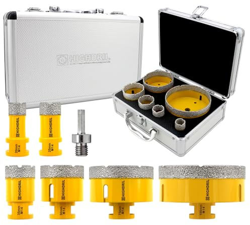 HIGHDRIL Fliesenbohrer Diamantbohrer Set 7 tlg - 20/25/35/50/75/100mm Lochsägen+Adapter für Porzellan Keramik Fliesen Granit Marmor