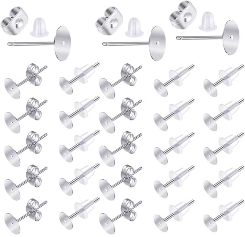 600 Stück Ohrstecker Verschluss, 5mm Ohrring Rohlinge Edelstahl Ohrstecker Selber Machen Set Stud Earring Post Mit Ohrring Rücken Diy Ohrstecker Flach Rund Für Ohrringe Und Schmuckherstellung