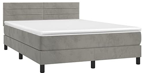 vidaXL Boxspringbett mit Matratze & LED Hellgrau 140x200 cm Samt