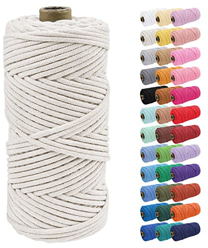 Uiopa Corde Macramé 4mm x 100m Ficelle Corde Coton Tressé Fil Macramé Naturel pour Crochet, Tentures Murales, Cintres de Plantes, Artisanat DIY Décoration