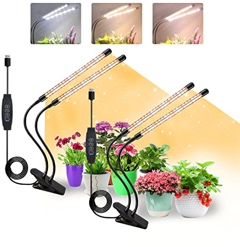 COKOLILA 2 pezzi Lampada per piante, 320 LEDs luce per piante spettro completo, Luci Piante 3000K 5000K 660nm per piante da interno con timer, 3 modalità, ideale per piccole piante (senza adattatore)