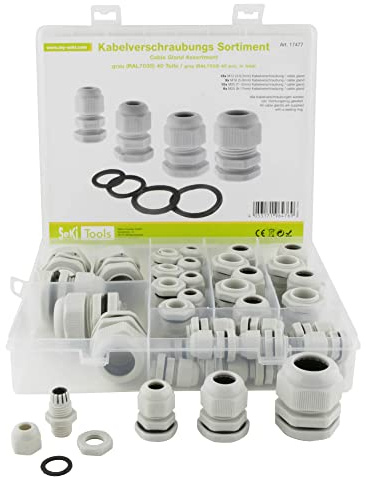 SeKi Lot de 40 presse-étoupes M12, M16, M25 et M25 gris avec contre-écrou et bague d'étanchéité - IP68 - En plastique étanche