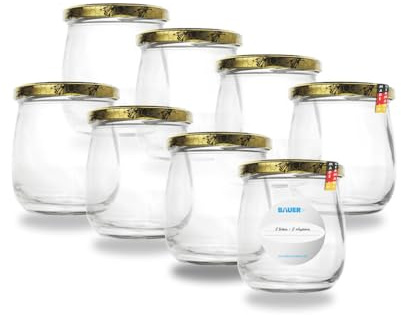 Flaschenbauer - 8x Einmachgläser 417ml - Konservengläser mit TO82 Twist-Off Deckel, inkl. Etiketten - Marmeladengläser, mit Schraubdeckel, Schraubgläser, Joghurtgläser (Bienenmotiv) - Made in Germany