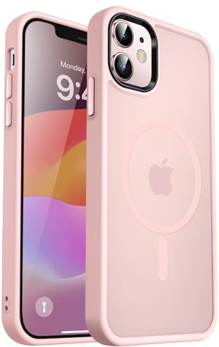 MOCCA Starkt magnetiskt för iPhone 12-fodral/iPhone 12 Pro-fodral, [kompatibel med Magsafe] [Mil-grad droppskydd] smalt stötsäkert genomskinligt skyddande telefonfodral för iPhone 12/12 Pro, rosa
