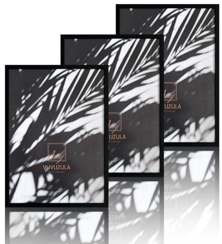 VUVUZULA Bilderrahmen 50x70cm Schwarz Holz Fotorahmen Holzrahmen MDF Rahmen 50x70cm 3er Set