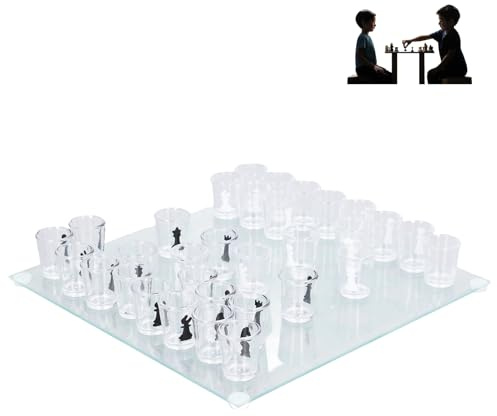 Set di scacchi in vetro da tiro con pezzi degli scacchi in vetro, set da gioco per bere, ideale per college, serate di giochi, giochi da bere, feste, viaggi, campeggio, promozioni